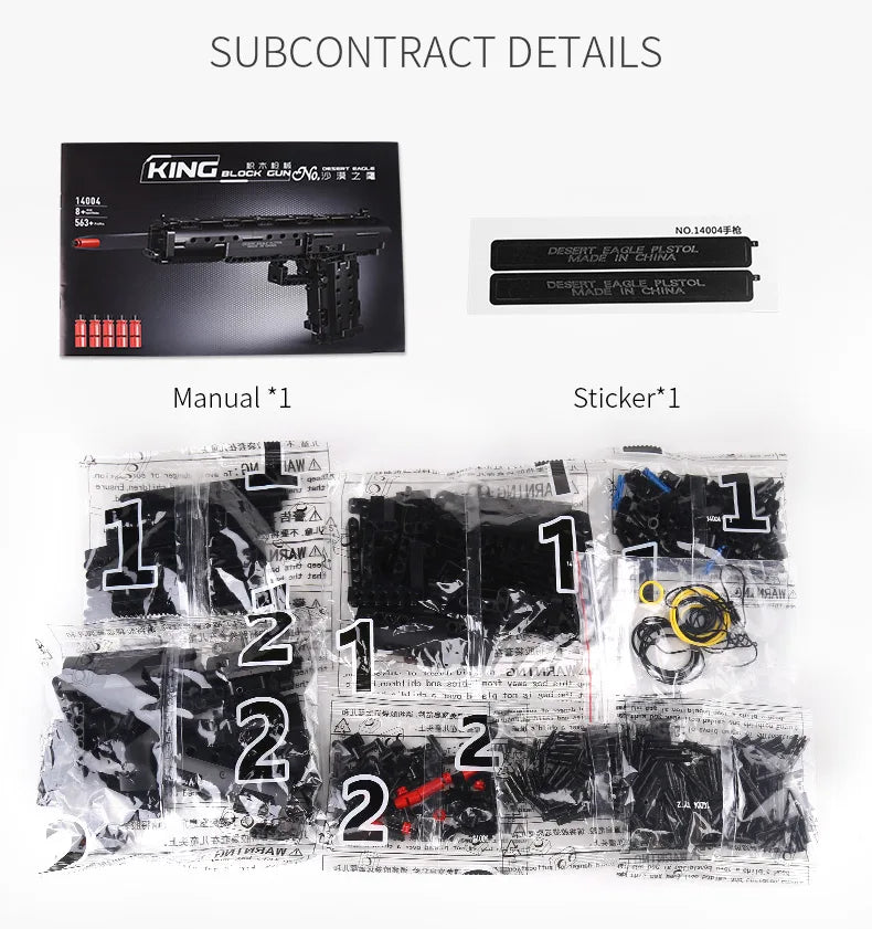 Mould King Desert Eagle Pistol Model - Realistische Bouwset voor Fans van PUBG en Blokkenspeelgoed
