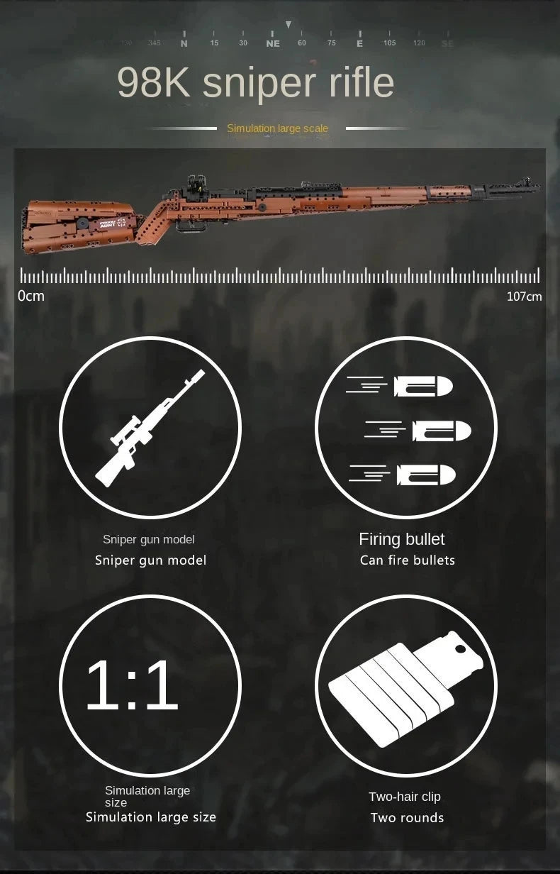 Mauser 98K Sniper Rifle Bouwstenen - Historische Strijdwagen voor Kinderen, Perfect voor Creatief Spel