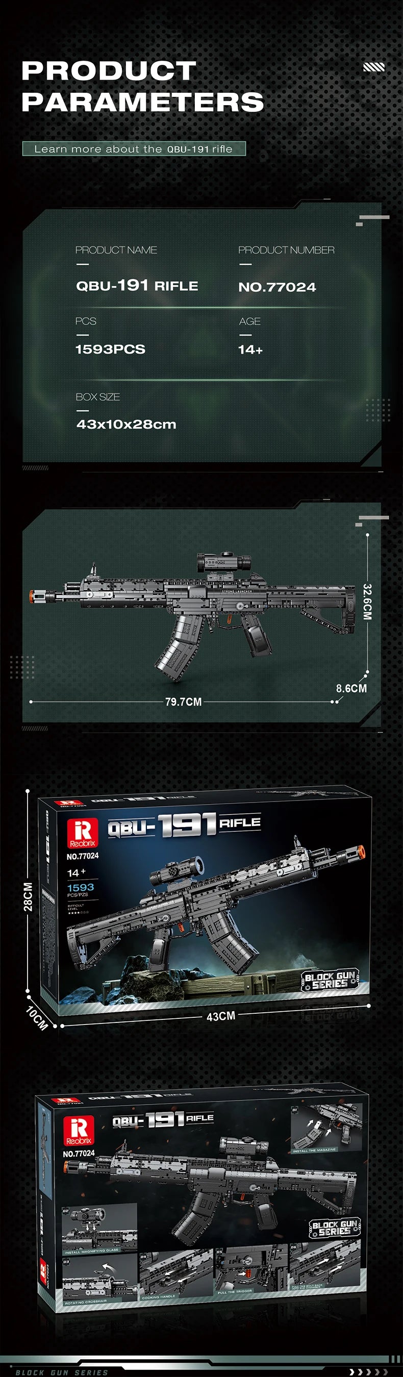 Geef je fantasie vrij met het 1593PCS 191 Rifle Bouwblok Set - Realistische Militaire Wapens voor Kinderen en Spelletjes!