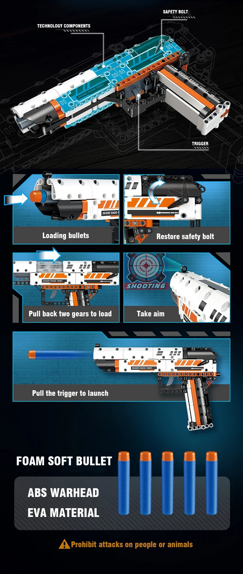 Desert Eagle Bouwset - WW2 Militair Model met Zachte Kogels, AK47 en Submachine Gun Blokken voor Jongens
