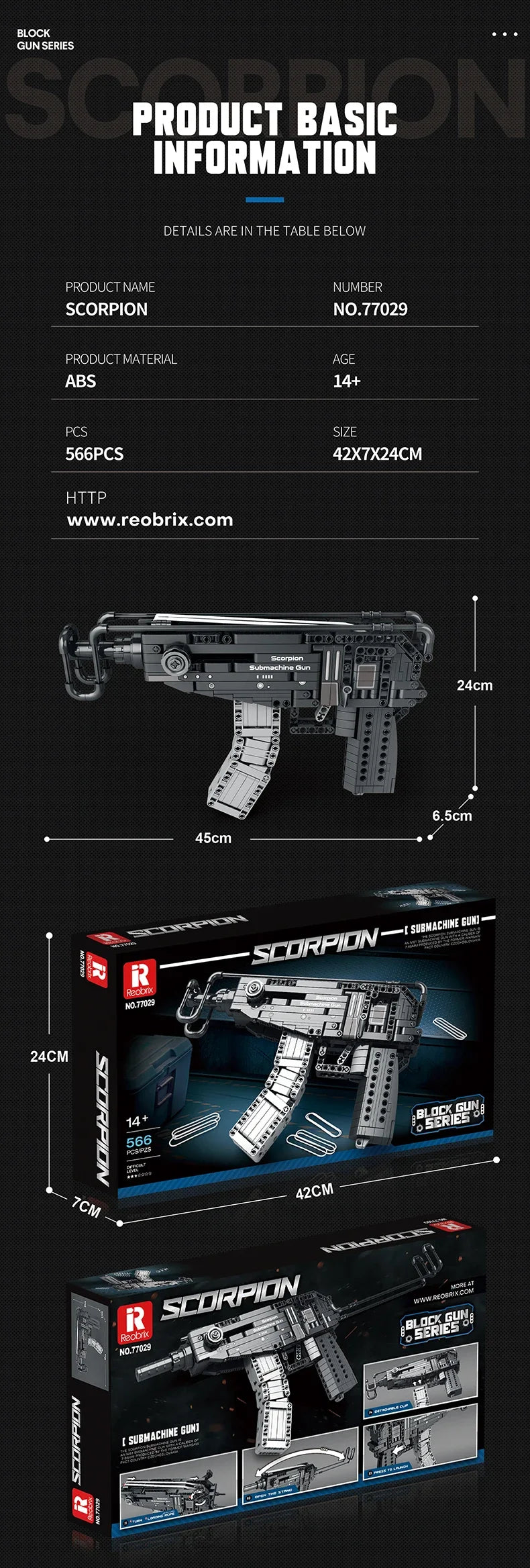 Scorpion Bouwblokset - 566PCS Militair Submachinegun Model met Bricks voor Creatieve DIY Speelplezier