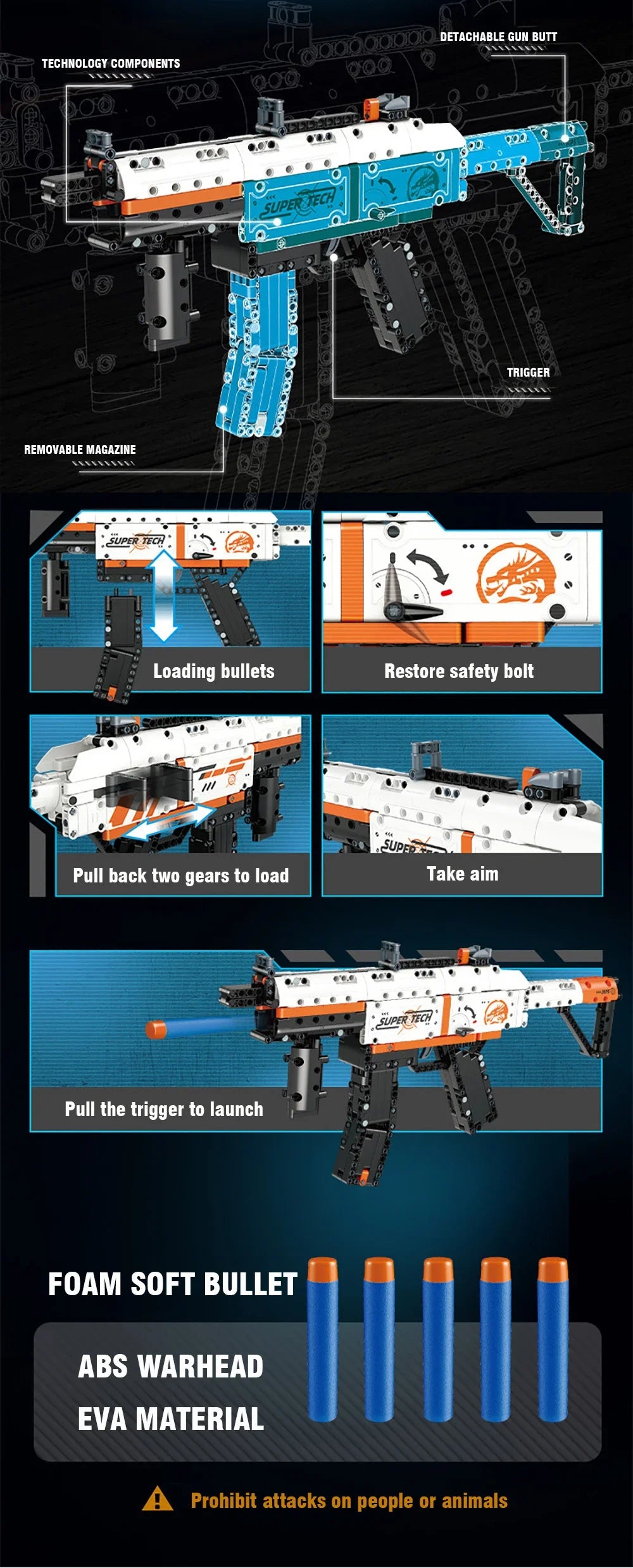 Desert Eagle Bouwset - WW2 Militair wapenmodel met zachte kogels voor jongens - AK47 en Beretta inclusief bouwstenen