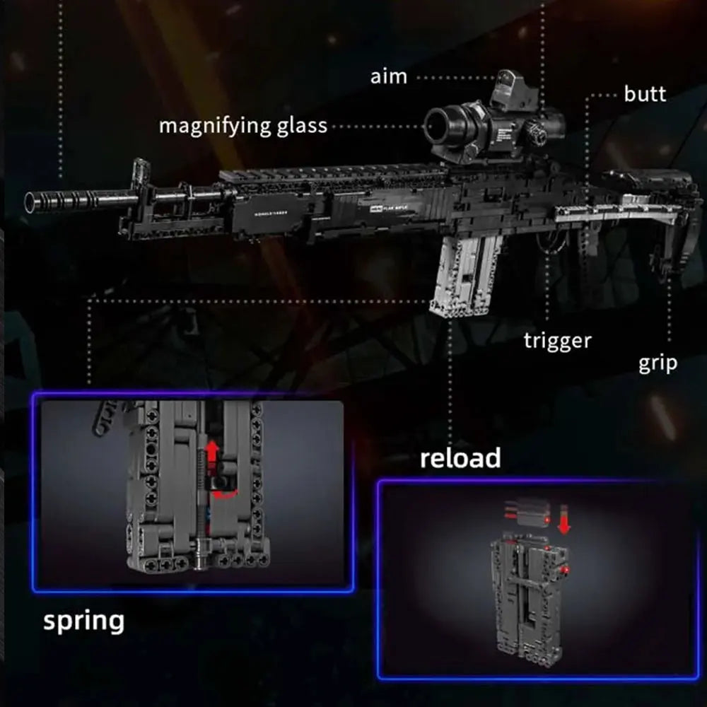 MOULD KING MK14 Battle Rifle Model - Realistische Bouwset voor Kinderen met Blokken en Wapens