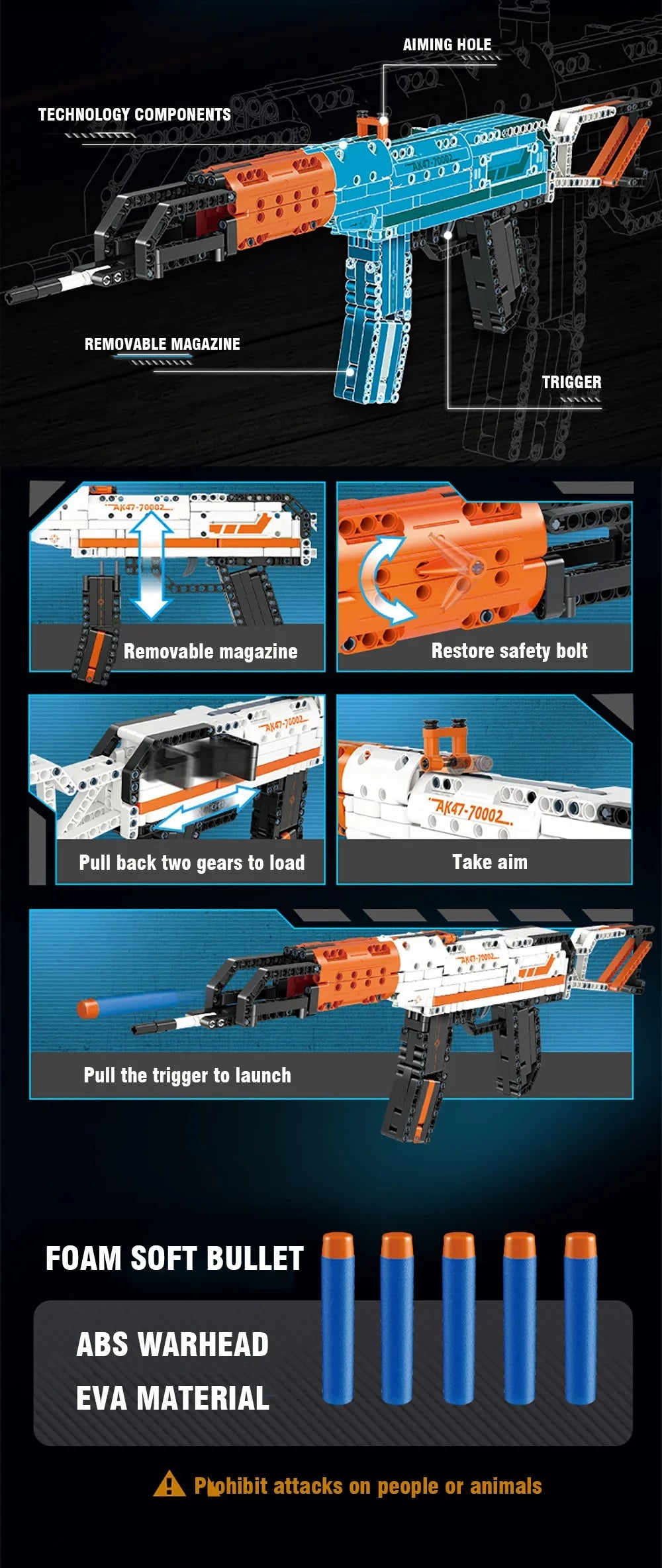 Desert Eagle Bouwset met Zachte Kogels - AK47 en Submachine Gun Blokken voor Jongens
