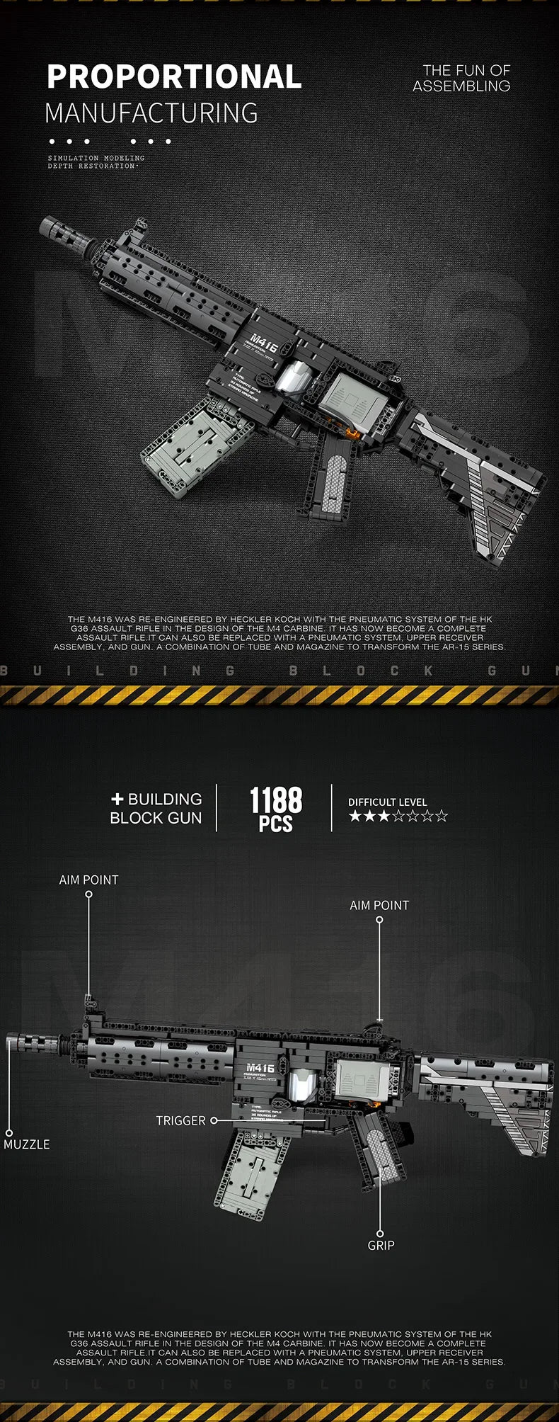 M416 Bouwset 1188 Stukken - Politie & Leger Voertuig - Creatieve Puzzel voor Kinderen