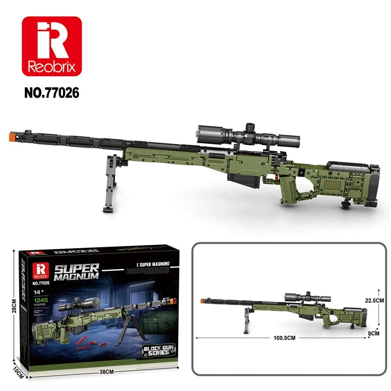 Super Magnum AWM Sniper Rifle Bouwset - 1245 Stukken met Scope, Militair Speelgoed voor Kinderen, Perfecte Feestdag Cadeau