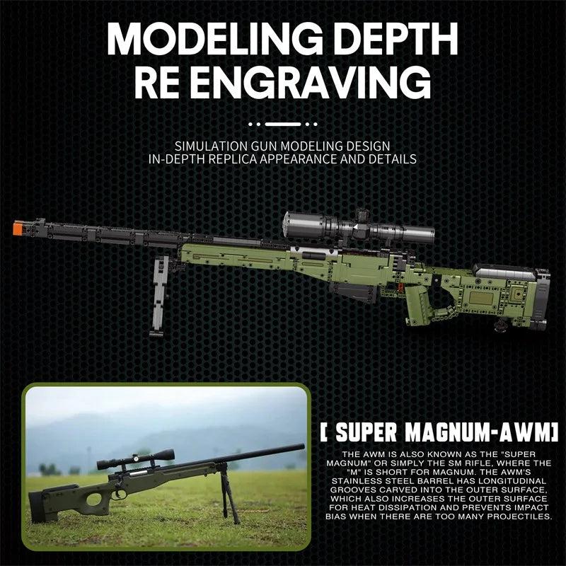Super Magnum AWM Sniper Rifle Bouwset - 1245 Stukken met Scope, Militair Speelgoed voor Kinderen, Perfecte Feestdag Cadeau
