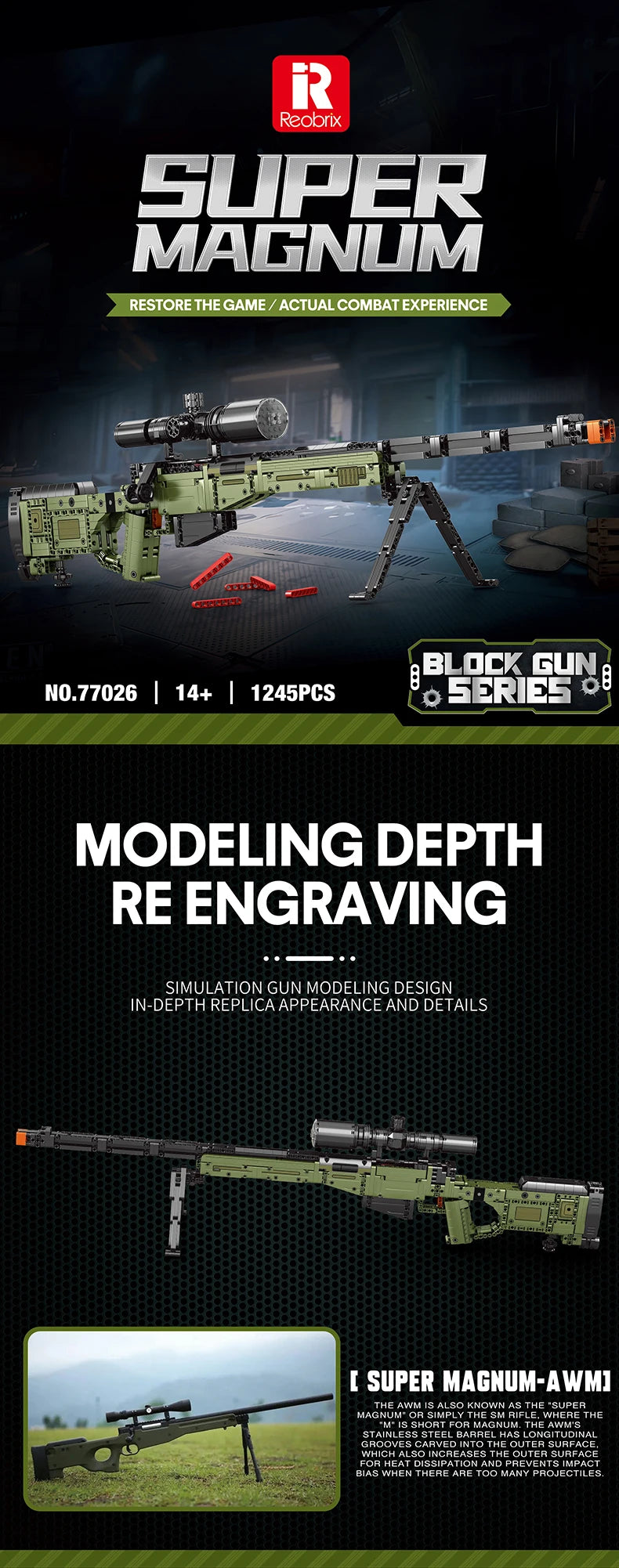 Super Magnum AWM Sniper Rifle Bouwset - 1245 Stukken met Scope, Militair Speelgoed voor Kinderen, Perfecte Feestdag Cadeau