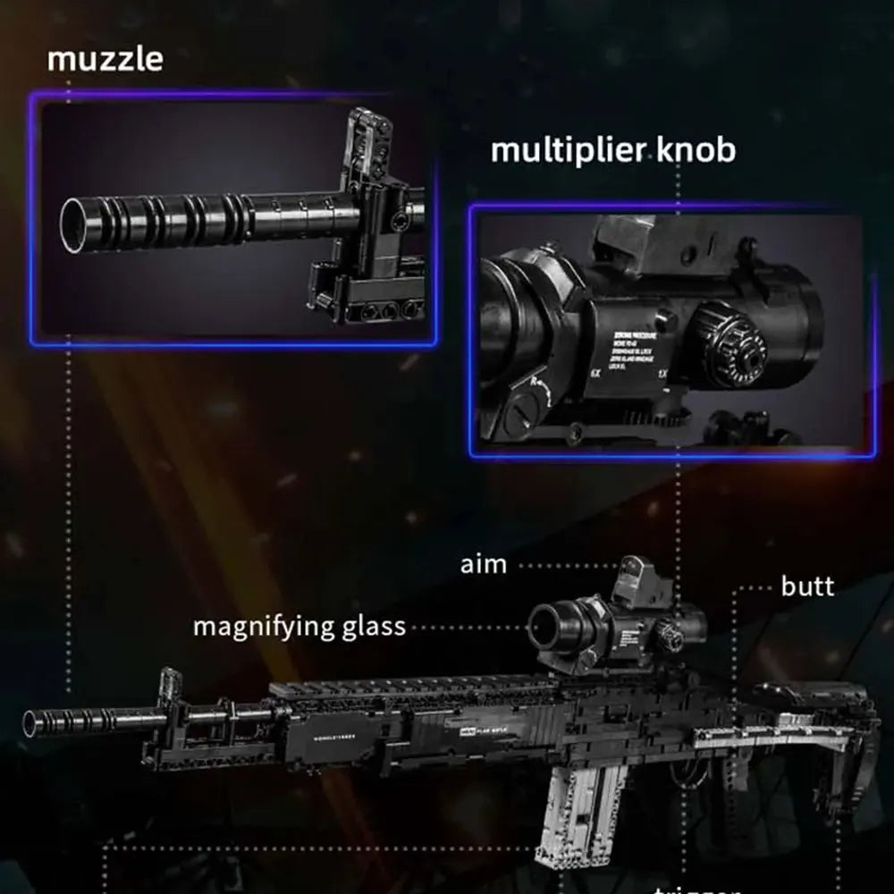 MOULD KING MK14 Battle Rifle Model - Realistische Bouwset voor Kinderen met Blokken en Wapens